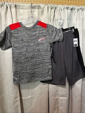Boys' Gray Heather & Red Athletic Shirt and Shorts Set